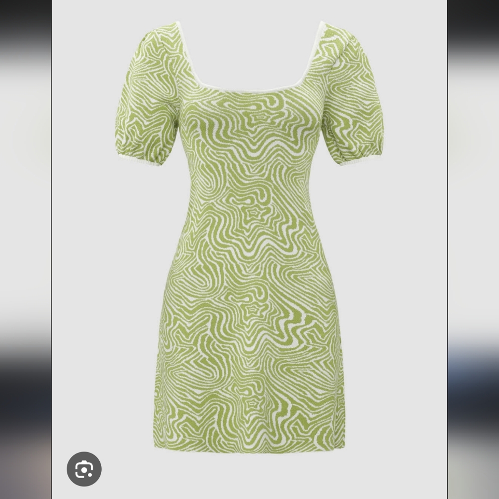 Cider Green Ribbed Puff Sleeve Mini Dress